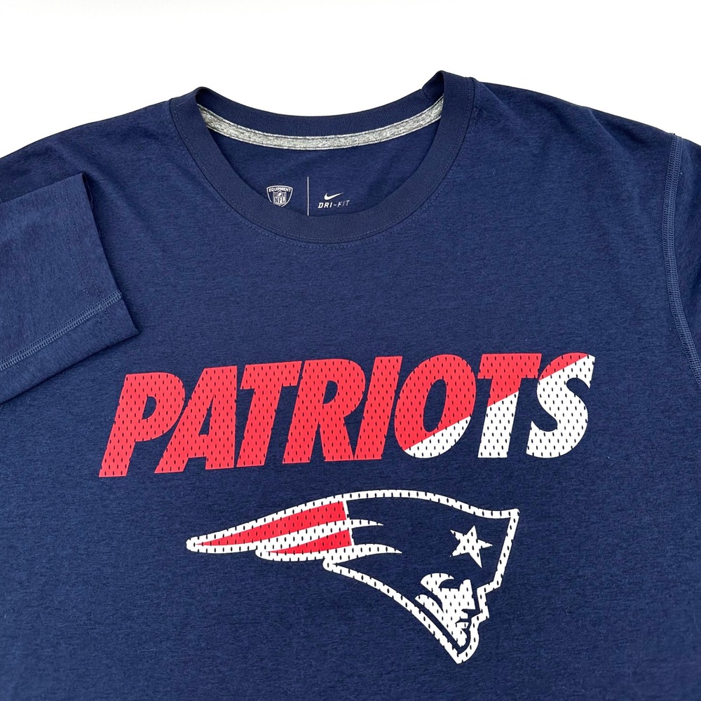 Nike New England Patriots NFL Dri-FIT‎ Long Sleeve Shirt Blue Mens L Game Day